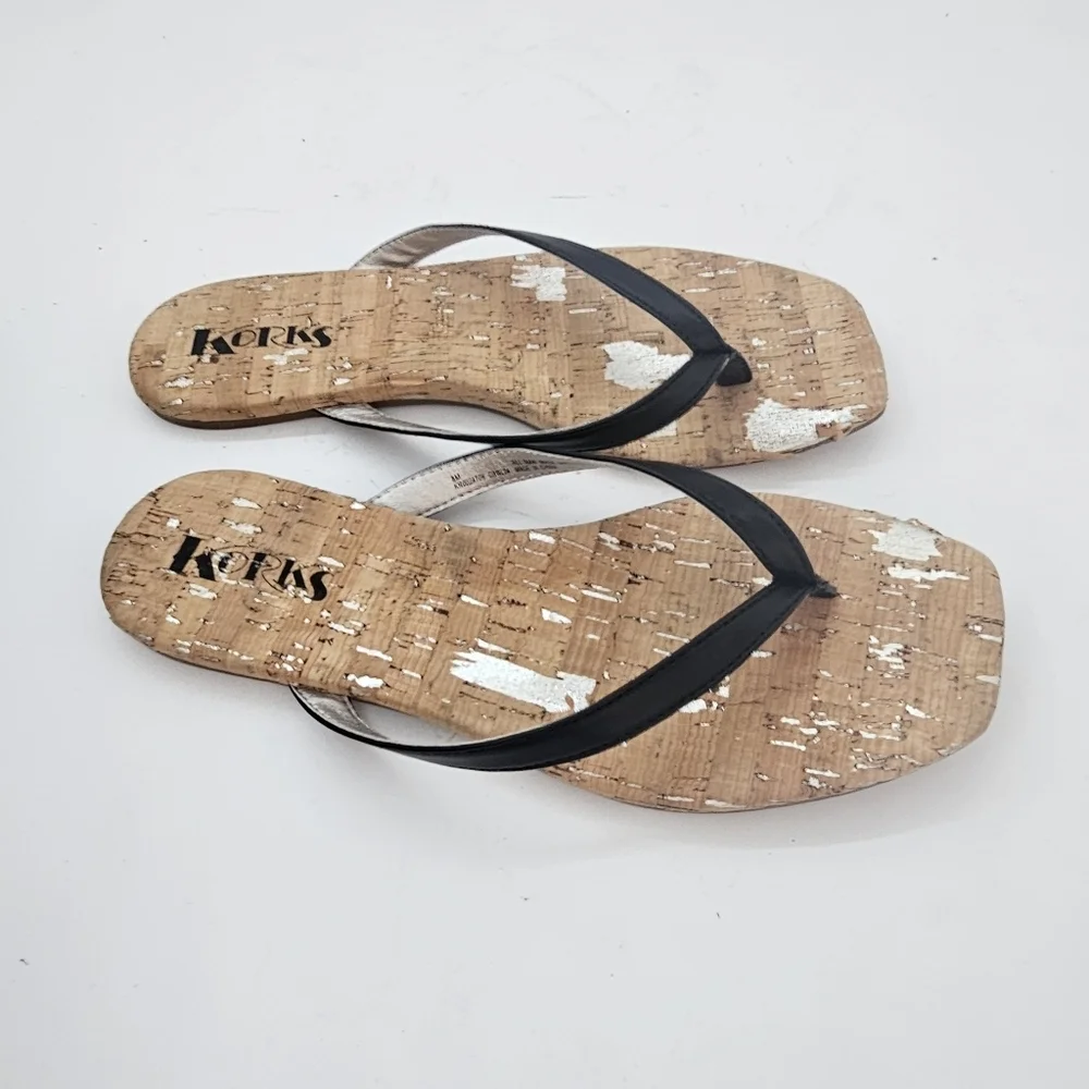 Korks Winnie Flat Flip Flop Sandals Black/Cork Women’s Size 8 Preowned